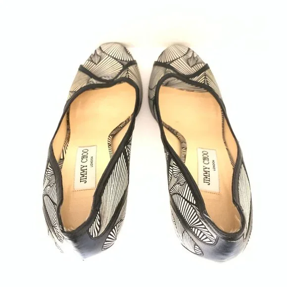 Jimmy Choo Hardy Silk Peep Toe Pumps Art Deco Print Nappa Leather 40.5 1…